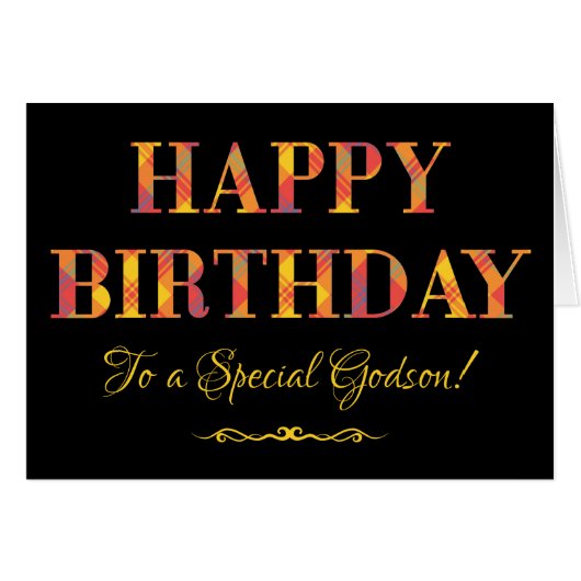 Yellow Tartan on Black Birthday for Special Godson (Front Horizontal)