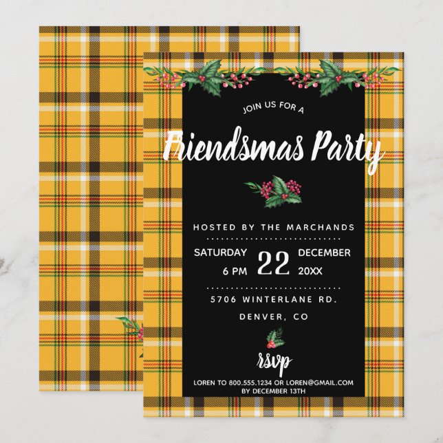 Yellow Tartan Plaid  Friendsmas Party Invite (Front/Back)