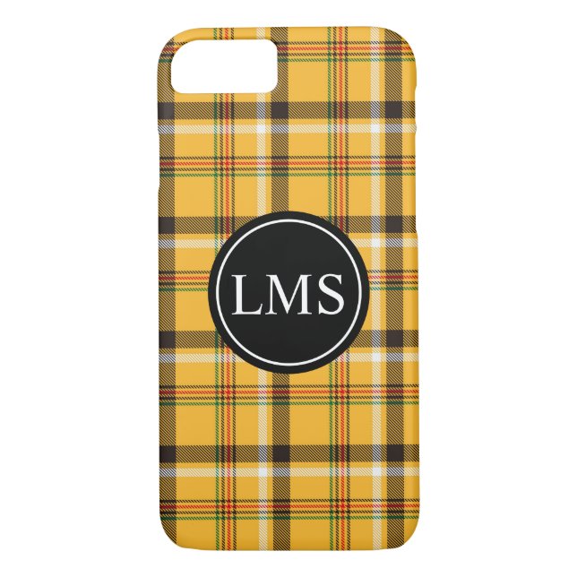 Yellow Tartan Plaid Monogram Case-Mate iPhone Case (Back)