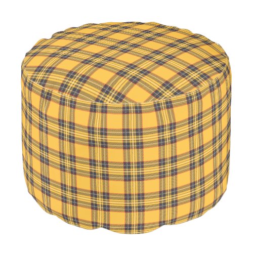 Yellow Tartan Plaid Polyester Round Pouf