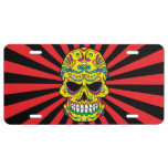 Yellow Tattoo Mexican Sugar Skull License Plate at Zazzle