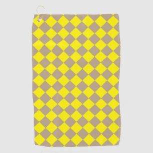 Yellow Taupe Checker Diamond Pattern Golf Towel