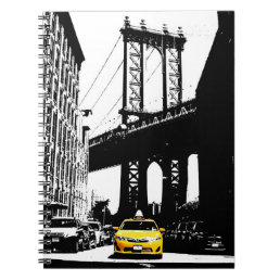 Yellow Taxi Brooklyn Bridge New York City Pop Art Notebook