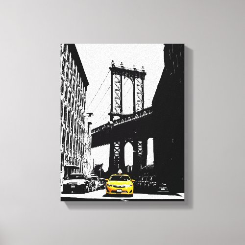 Yellow Taxi Brooklyn Bridge Nyc New York City Art Canvas Print