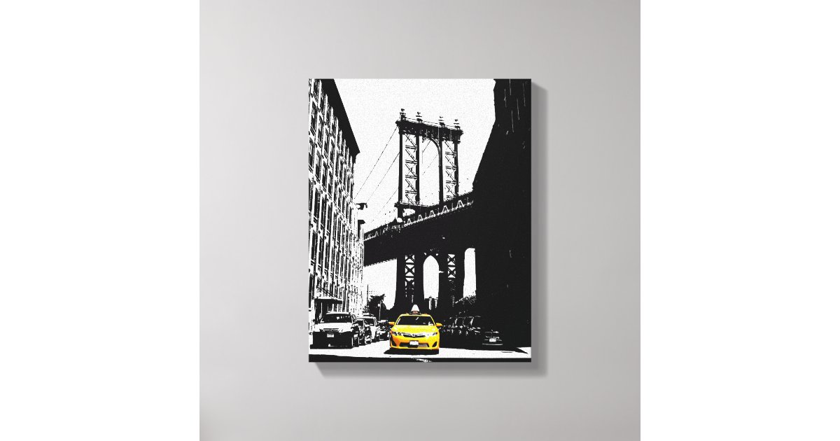 Yellow Taxi Brooklyn Bridge Nyc New York City Art Canvas Print | Zazzle