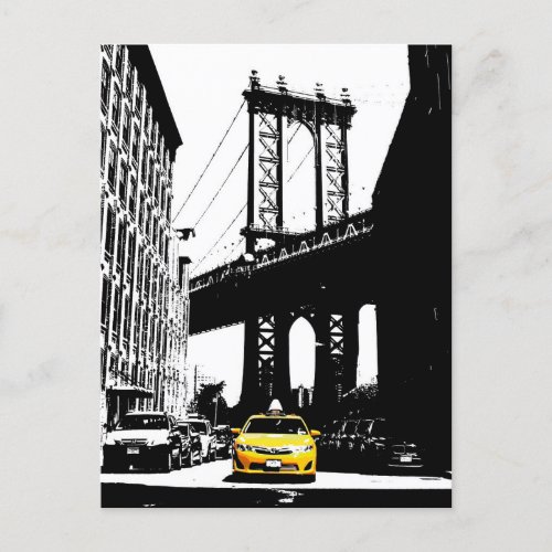 Yellow Taxi Brooklyn Bridge Nyc New York City Holiday Postcard