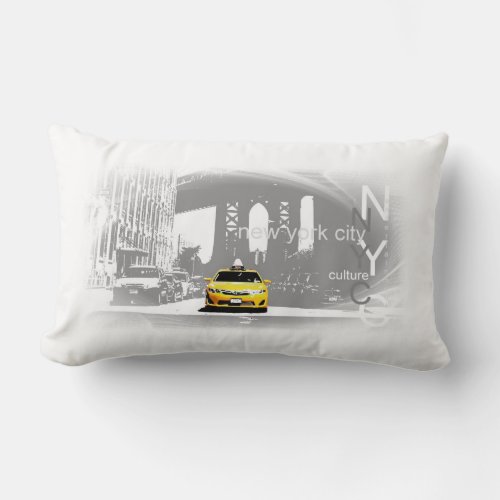 Yellow Taxi Brooklyn Bridge Pop Art Picture Lumbar Pillow