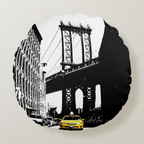 Yellow Taxi Brooklyn Nyc New York City Black Cross Round Pillow