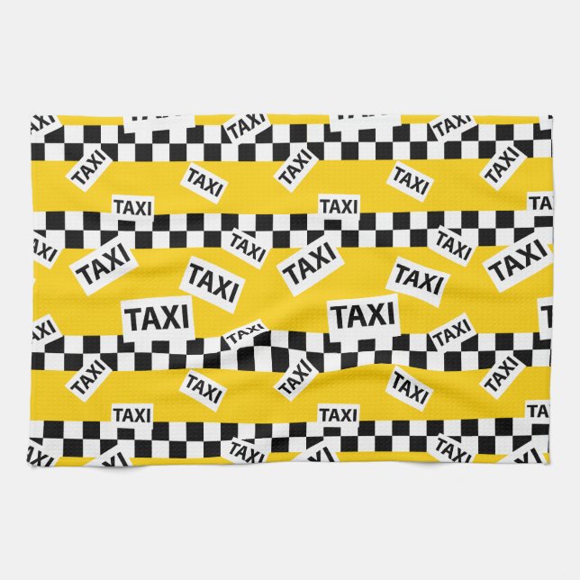 Yellow Taxi Cab Black and White Check Taxi Driver Kitchen Towel (Horizontal)