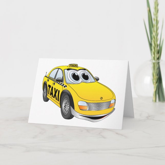 Yellow Taxi Cab Cartoon Card (Front)