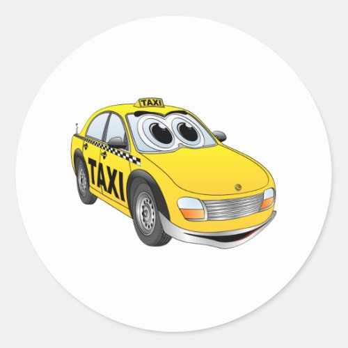 Yellow Taxi Cab Cartoon Classic Round Sticker