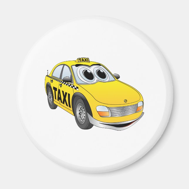 Yellow Taxi Cab Cartoon Magnet (Front)