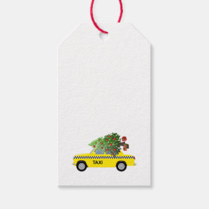 Yellow Taxi Cab Christmas Tree Festive Holiday Fun Gift Tags