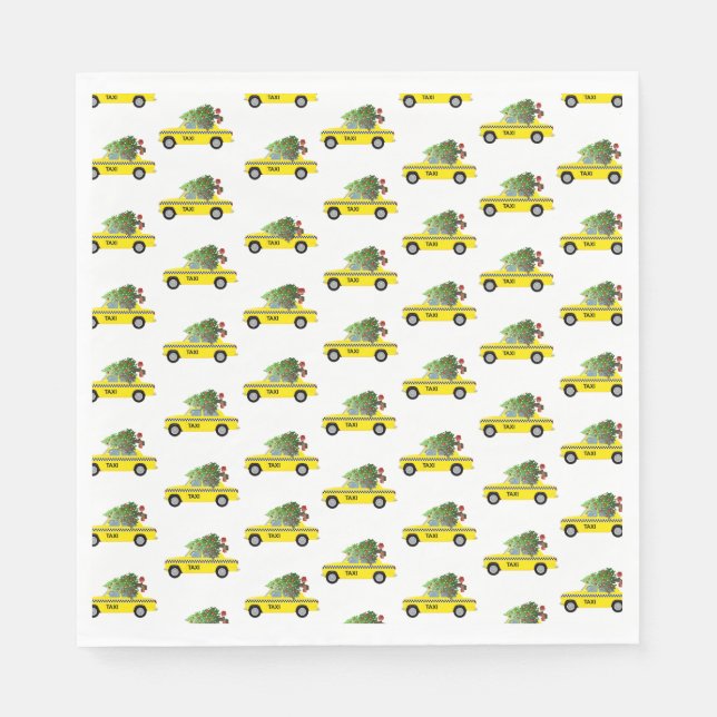 Yellow Taxi Cab Christmas Tree Festive Holiday NYC Napkins (Front)