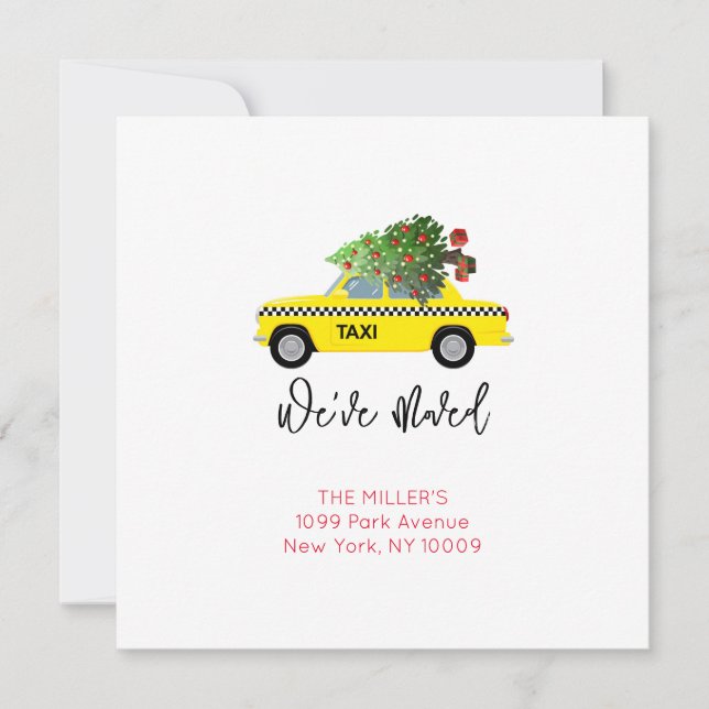 Yellow Taxi Cab Christmas Tree We've Moved Address (Front)
