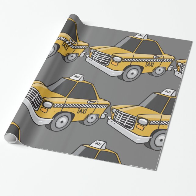 Yellow Taxi Cab City Transportation Wrapping Paper (Unrolled)