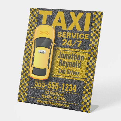 Yellow Taxi Cab Driver Service Business Pedestal Sign