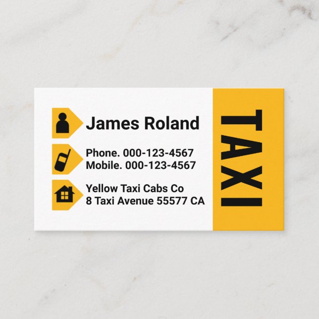 Yellow Taxi Cab Icons Driving Business Card (Front)