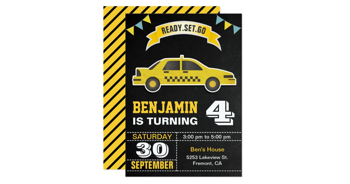Yellow Taxi Cab Kids Birthday Party Invitation Zazzle Com