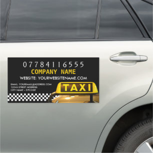 Yellow Taxi Cab Sign And Strip Car Magnet