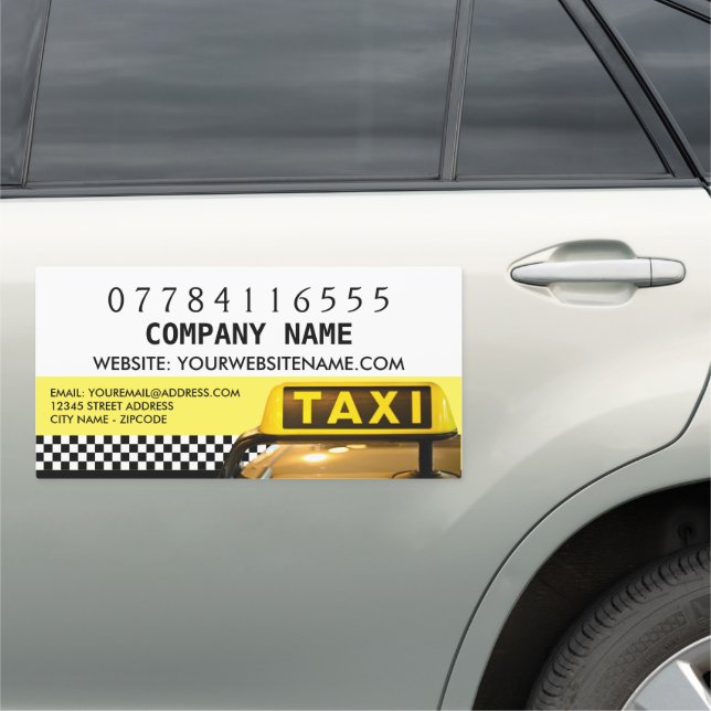 Yellow Taxi Cab Sign And Strips Car Magnet (In Situ)