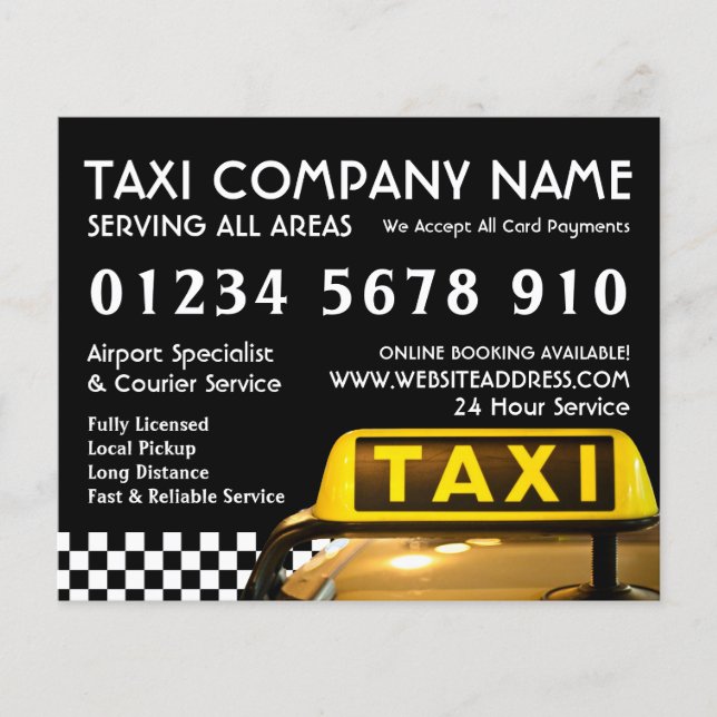 Yellow Taxi Cab Sign with Price List Advertising Flyer (Front)