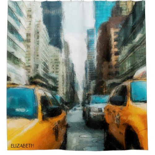 Yellow Taxi Cabs After Rain In New York City Shower Curtain