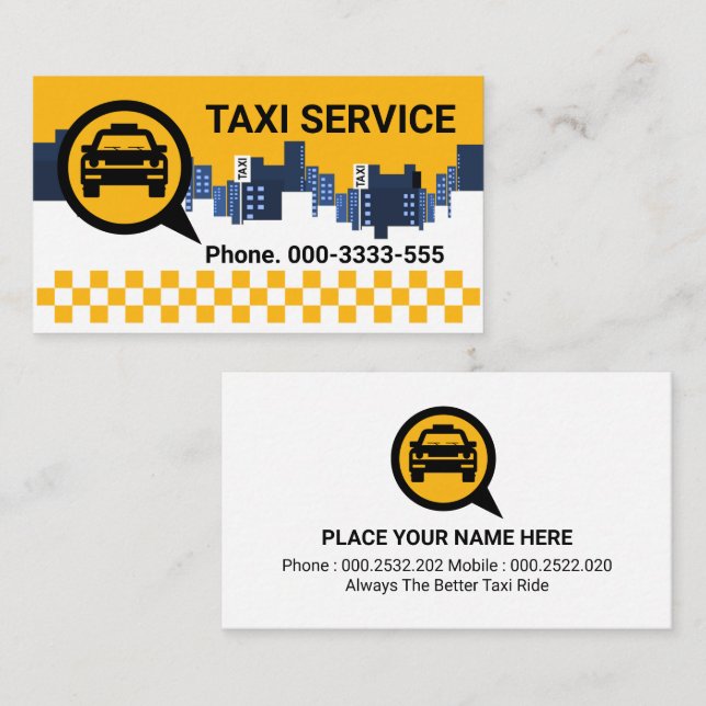 Yellow Taxi City Skyline Cab Service Business Card (Front/Back)