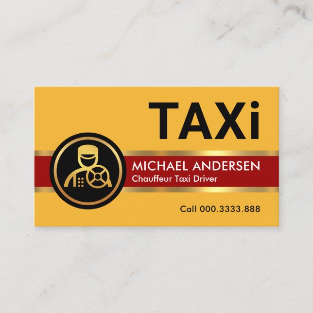 Yellow Taxi Gold Lines Driving Business Card (Front)
