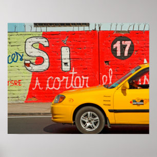 Yellow taxi & graffiti, Ecuador Poster