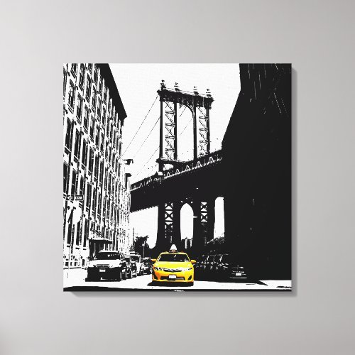 Yellow Taxi New York City Nyc Brooklyn Bridge Canvas Print
