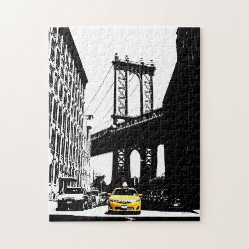 Yellow Taxi New York City Nyc Brooklyn Bridge Jigsaw Puzzle