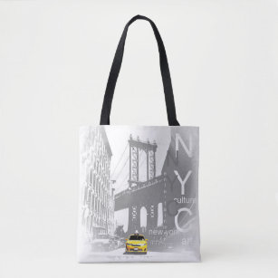Yellow Taxi New York City Nyc Brooklyn Bridge Tote Bag