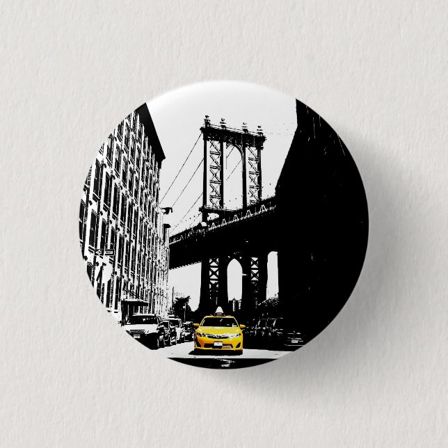 Yellow Taxi Nyc New York City Brooklyn Bridge Button (Front)