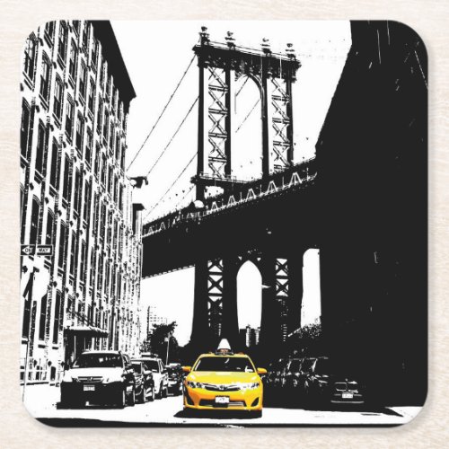 Yellow Taxi Nyc New York City Brooklyn Bridge Square Paper Coaster