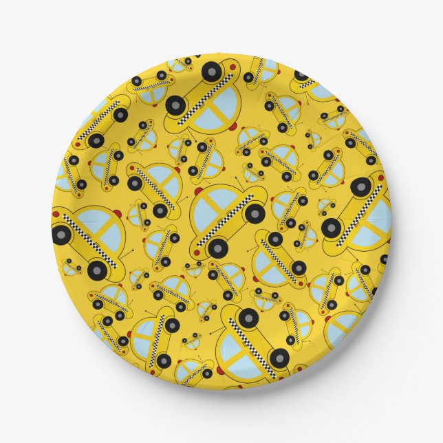 Yellow taxi pattern paper plates (Front)