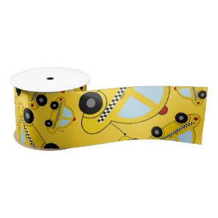 Yellow taxi pattern satin ribbon
