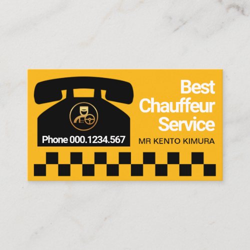 Yellow Taxi Phone Black Check Chauffeur Service Business Card