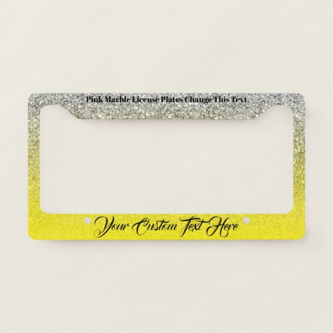 Yellow Taxi printed sparkle effect Bling Silver License Plate Frame