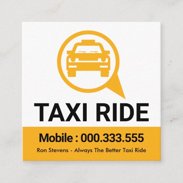 Yellow Taxi Ride Speech Box Square Business Card (Front)