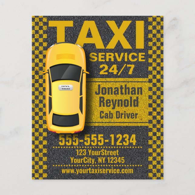 Yellow Taxi Service Business Cab Driver Flyer (Front)