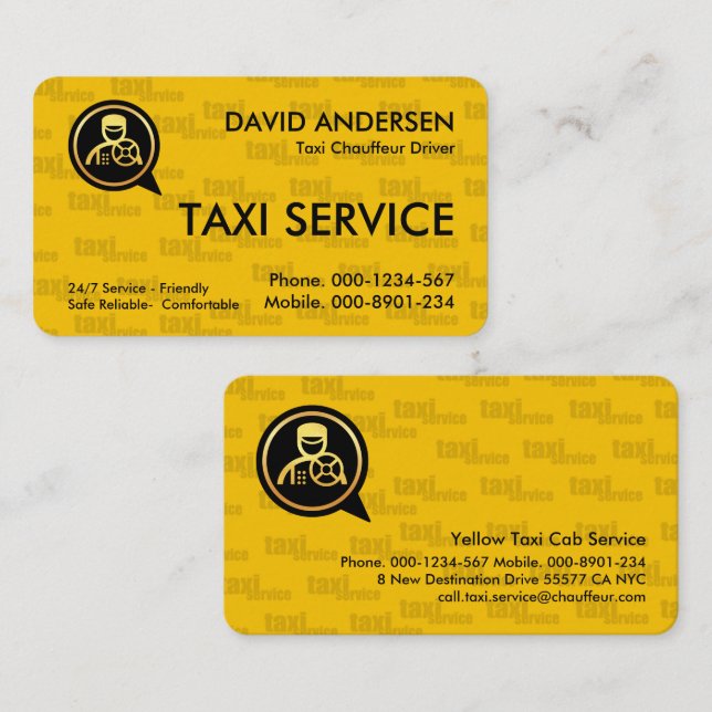 Yellow Taxi Service Driver Driving Business Card (Front/Back)