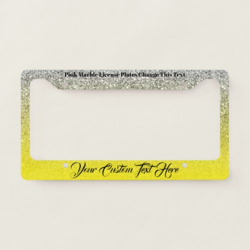 Yellow Taxi Sparkle Bling Silver License Plate Frame