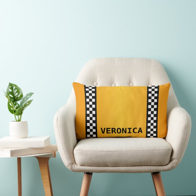 Yellow Taxi Stripe "Add Your Name" Lumbar Pillow (Chair)