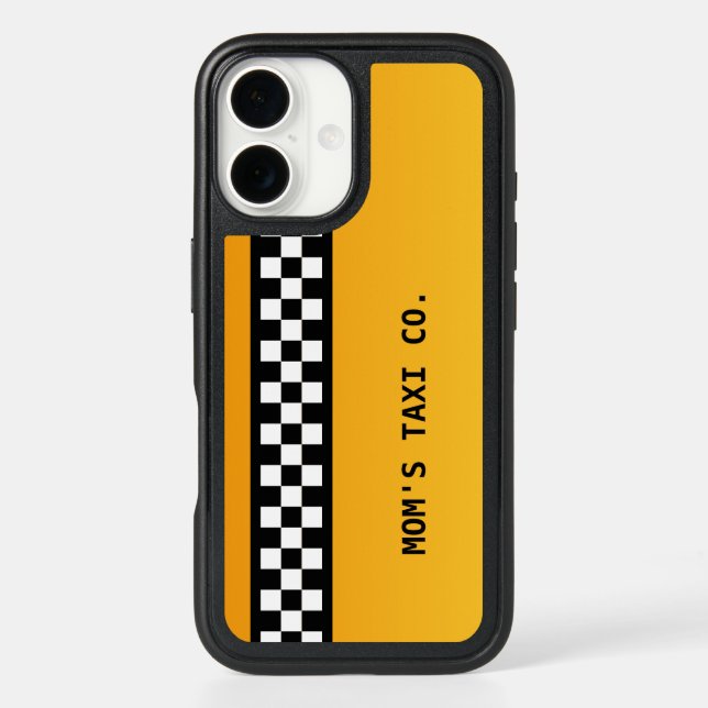 Yellow Taxi Stripe "Mom's Taxi Co." Otterbox iPhone Case (Back)