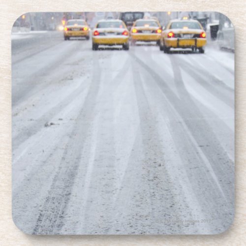 Yellow Taxis in Blizzard Beverage Coaster
