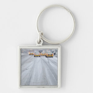 Yellow Taxis in Blizzard Keychain