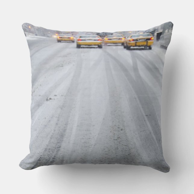 Yellow Taxis in Blizzard Throw Pillow (Front)