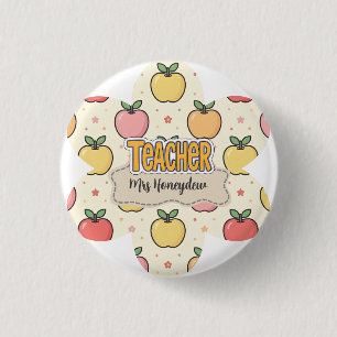 Yellow Teacher School Apple Pattern Button