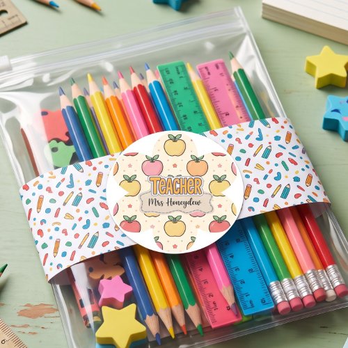 Yellow Teacher School Apple Pattern  Classic Round Sticker